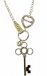 BIG STYLE Key, Crystal Heart Crown & "Love" Tab Designer Style Pendant - Goldtone