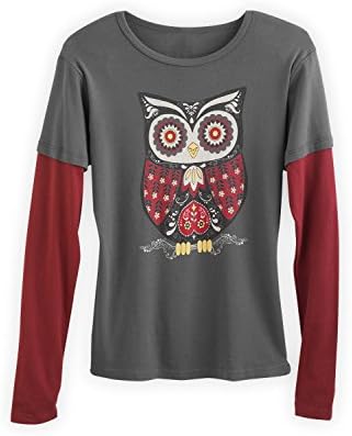 Green 3 Apparel Layered Look Retro Owl Organic Made in USA Tee (XL, Grey)