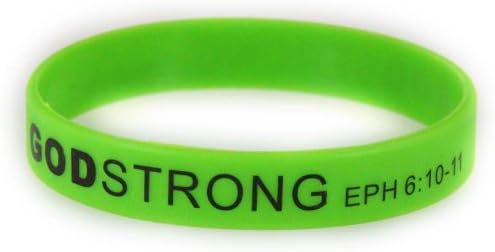 8030020 3 Pieces Green with Black Adult Imprinted Godstrong Silicone Band Eph. Ephesians 6:10-11