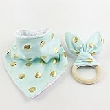 2枚セット オーガニックコットン/歯固め木製リング 赤ちゃんのトライアングル よだれかけ /シェブロン バンダナ ママ授乳ジュエリー? お手てにピッタリブレスレット[食品レベル][BPAフリー?]シン