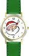 Santa Claus Face (Cartoon) Christmas Theme - WATCHBUDDY&reg; DELUXE TWO-TONE THEME WATCH - Arabic Numbers - Green Leather Strap-Women's Size-Small