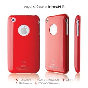 elago S3 EL-S3-RED Case for iPhone 3G, 3GS with Dock Adapter and Logo Film (Red)