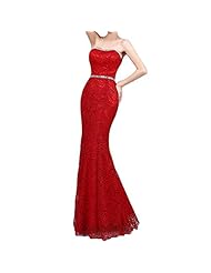 Strapless Floor Length Polyester/Satin Sweetheart Mermaid Lace  Beaded Evening Dress/Bridesmaid Dress/Prom Dress/Maxi Dress  With Rhinestones