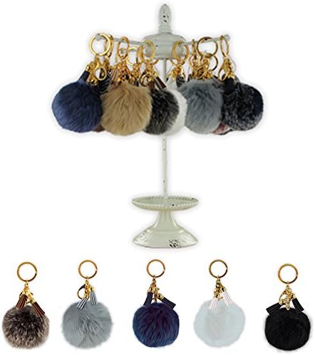 1 Fluffy Key Chain Ring Pom Pom Fur Faux Puff Balls Charm Handbag Tassel Hook !!
