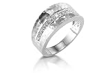 14K White Gold Matte-Finish Hammered-Finished Hand-Crafted Designer Ring, Enhanced with Pave Set Diamonds., 0.00