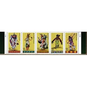 AMERICAN INDIAN DANCES ~ BUTTERFLY DANCE ~ FANCY DANCE ~ RAVEN DANCE ~ HOOP DANCE ~ TRADITIONAL DANCE #3076a Strip of 5 x 32� US Postage Stamps