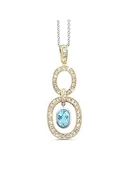 Trio Oval Diamond Pendant In 18K Yellow Gold With A 0.75 ct. Genuine aquamarine Center Stone.