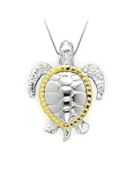Sterling Silver with 14K Gold Turtle Honu Necklace Pendant with Box Chain