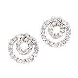 C.Z. Diamond Platinum Plated Nested Circle Stud Earrings