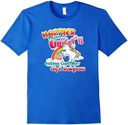 Men's PREMIUM Unicorn on a Rainbow Eating Cupcakes T-shirt Large Royal Blue