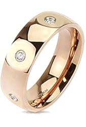 Paved Gems Solid Titanium Rose Gold IP Band Ring