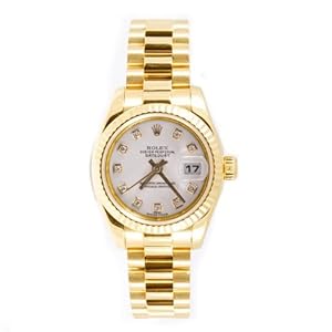 Rolex Ladys President New Style Heavy Band 18k Yellow Gold Model 179178 Fluted Bezel White Diamond Dial