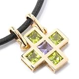 14K Rose or Yellow Gold Gemstone Cross Pendant w/ Cord