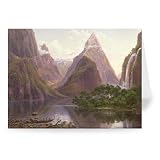 Native figures in a canoe at Milford Sound,.. - Greeting Card (Pack of 2) - 7x5 inch - Art247 - Standard Size - Pack Of 2