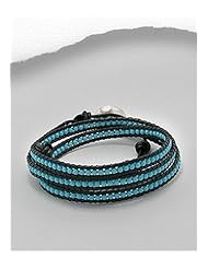 Black Leather Semi GemStone Beads Bracelet In 92.5 Sterling Silver