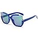 Supertrip Womens Fashion Oversized Round Square Plastic Vintage Cut-Out Flash Mirror Lens Cat Eye Sunglasses Color Blue/Blue-Green
