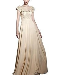 A-line V-neck Cocktail Floor Length Empire   Waistline Cap Sleeves Short Sleeves Satin Lace Beaded Evening Dress/Homecoming Dress/Pageant Dress/Prom Dress/Party Dress/Wedding Dress 