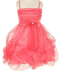 Girls Short Organza Gathered Spaghetti Strap  Dress
