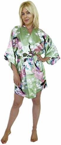 Russotti Women's Kimono Robe, Peacock Design, Short (Large/X-Large, Grape)