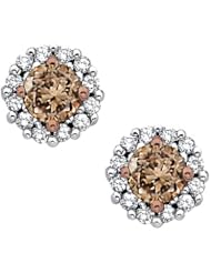 Diamond Halo Earrings with Brown Center Diamond in 10K White Gold (1/2 cttw)