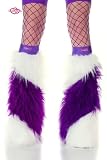 Purple & White Slash Striped Faux Fur Fuzzy Furry Legwarmers Boot Covers