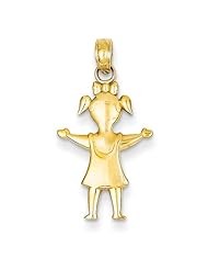 14k Yellow Gold Solid Satin Girl with Pig-Tails Charm Pendant. Metal Wt- 0.76g