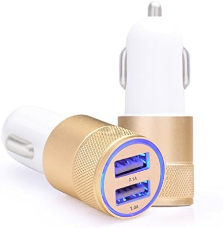 Car Charger, UNEGO Universal Aluminum 2-USB Car Charger High Output Rapid Intelligent Charging (3.1A, LED Light, Auto Adapter)-Champagne Gold