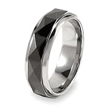 Ridged Edge Polished Faceted Black Plated Tungsten Carbide Ring (7.0 mm) - Sizes 8-13
