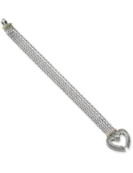 Sterling Silver w/14k Mixed Link Diamond Heart 7.75" Bracelet