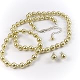 Celadon 8mm Glass Pearl Necklace, Bracelet and Earrings Set by Margot Townsend