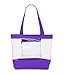 Clear Tote Bag with Zipper and Interior Pocket Clear Purse Medium Size (Purple)
