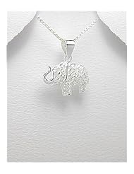 Elephant CZ Pendant Necklace In Sterling Silver