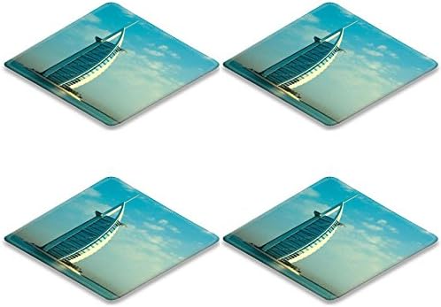 Burj Al Arab Luxurious Hotel Dubai Skyline Punktail's Collections Square Coaster (4 Piece) Set Fabric Rubber 5 Inch