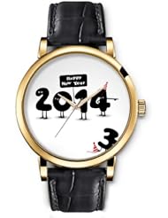 SPRAWL Aanalog Fashion Series Gold Ladies Watches of Genuine Black Leather Strap,Unique Wrist Watch for Women Girls Designed with 2014