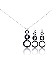 Nickel Free Sterling Silver Pendant & Earring Sets Open Black Circle CZ Set