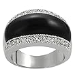 Silvertone Cubic Zirconia-accented Created Black Onyx Dome Ring