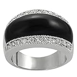 Tressa Silvertone Cubic Zirconia-accented Created Black Onyx Dome Ring