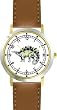 Stegosaurus Dinosaur Animal - WATCHBUDDY&reg; DELUXE TWO-TONE THEME WATCH - Arabic Numbers - Brown Leather Strap-Children's Size-Small ( Boy's Size & Girl's Size )
