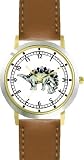Stegosaurus Dinosaur Animal - WATCHBUDDY&reg; DELUXE TWO-TONE THEME WATCH - Arabic Numbers - Brown Leather Strap-Children's Size-Small ( Boy's Size & Girl's Size )