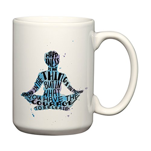 Happiness Quote Coffee Mug 15 oz Meditation Gifts Yoga Mug Ceramic Mug Art