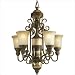 Progress Lighting P4395-111 Five-Light Petite Chandelier with Antique Stone Glass and Ceramic Elements, Desert Sand