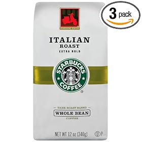 Starbucks Italian Roast Coffee, Whole Bean, 12-Ounce Bags (Pack of 3)