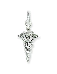 14K White Gold Caduceus Charm Medical Pendant Jewelry