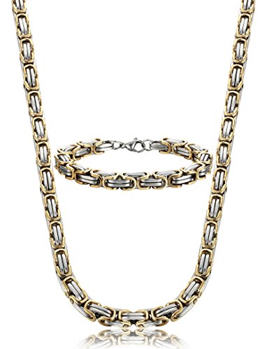 Jstyle Stainless Steel Male Chain Necklace Byzantine Bracelet for Men Jewelry Sets 8.5 Inch 24 Inch