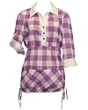 Pink & White Checkered Buffalo Plaid Tunic Shirt with Kangaroo Pocket