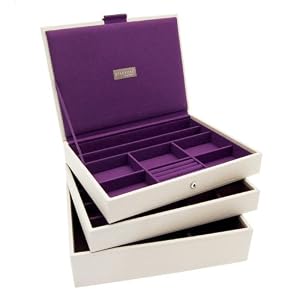 Cream & Purple Medium Set of 3 Stacker Jewellery Box Trays by Stackers
