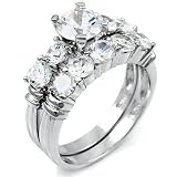 Sterling Silver Cubic Zirconia Wedding Ring Set - size 5