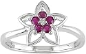 10K White Gold .01 ctw Diamond and Ruby Star Ring