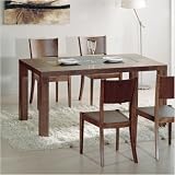 Stark Dining Table with Black Glass Center Insert and Walnut Frame