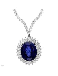 18K White Gold 10.26 CTW Color G SI1-SI3 Diamond and 27.1 CTW Tanzanite Ladies Necklace. Length 16 in. Total Item weight 29.6 g.